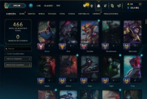 Ouro 1 com TODOS os Champs e 106 Skins +8 Prestigios - League of Legends LOL