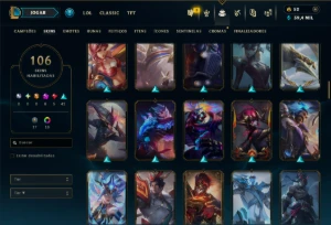 Ouro 1 com TODOS os Champs e 106 Skins +8 Prestigios - League of Legends LOL