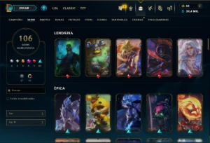 Ouro 1 com TODOS os Champs e 106 Skins +8 Prestigios - League of Legends LOL