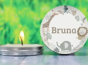 Vela na Lata Personalizada Maternidade, Aniversário Safari
