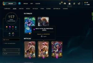 Conta Unranked com 160 Champs e 157 Skins + 2 Prestigios - League of Legends LOL