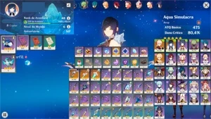 AR 48 Yelan + Aqua Simulacra + Kazuha + Mona + 2 Armas T5 - Genshin Impact