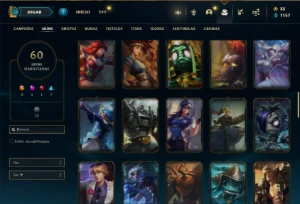 Conta Unranked com 126 Champs e 60 Skins + 18 Fragmentos - League of Legends LOL