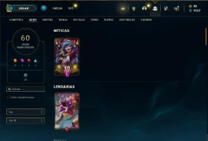 Conta Unranked com 126 Champs e 60 Skins + 18 Fragmentos - League of Legends LOL
