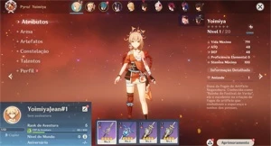 Conta Genshin Impact AR 5 com Yoimiya e Jean