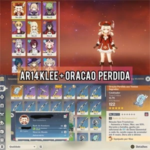 Conta Genshin Impact ar10 Klee+Oração Perdida aos Ventos
