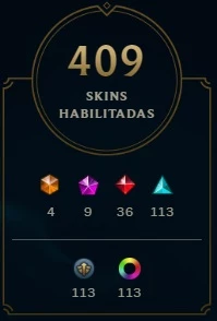 CONTA LOL GOLD I, 409 SKINS - 9 MÍTICAS - 4 ULTIM - 36 LEND - League of Legends