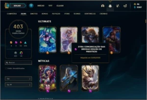 Conta ouro 1 com 150 champs e 403 skins ( 8 vitoriosas ) - League of Legends LOL
