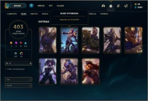 Conta ouro 1 com 150 champs e 403 skins ( 8 vitoriosas ) - League of Legends LOL