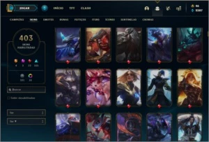 Conta ouro 1 com 150 champs e 403 skins ( 8 vitoriosas ) - League of Legends LOL