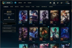 Conta ouro 1 com 150 champs e 403 skins ( 8 vitoriosas ) - League of Legends LOL