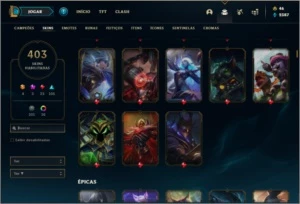 Conta ouro 1 com 150 champs e 403 skins ( 8 vitoriosas ) - League of Legends LOL