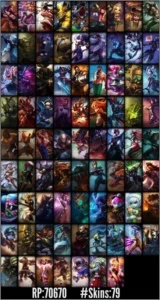 Todos personagens, borda platina, 79 skins, 12 pag de runas - League of Legends LOL