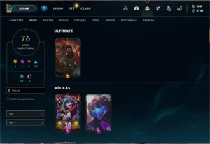 Conta prata 1 com 100 Champs e 76 Skins (2 Miticas) - League of Legends LOL