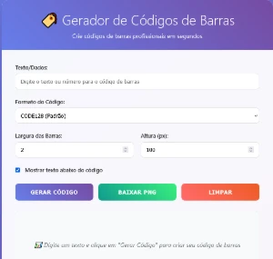 Script Gerador de Código de Barras (CODE128, EAN13, EAN8, UP
