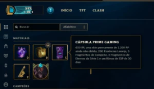 Conta LOL Unraked - 7.350 RP + 13 Capsulas Prime Gaming - League of Legends