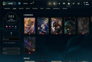 Unranked com 155 Champs e 101 Skins - League of Legends LOL