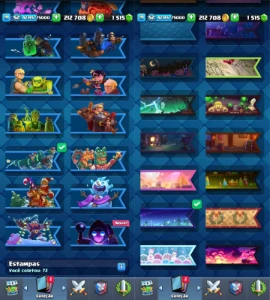 Clash Royale CV 52, 7k+ troféus, 73 ilustrações, 72 estampas