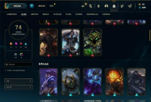 Conta Ferro 1 com 135 Champs e 74 Skins + 825 RP - League of Legends LOL