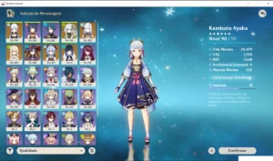 Conta AR 53 com Nahida, Yelan, Ayaka, Shenhe, Mona e Ganyu - Genshin Impact