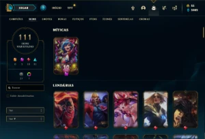Conta Platina 4 com TODOS os champs e 111 Skins + 4 Vitorios - League of Legends LOL