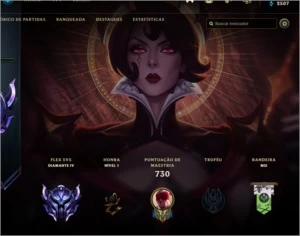 Conta 402 skins, Platina IV soloq Diamante IV flex fullchamp - League of Legends LOL