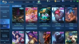conta mobile legends, 35 heróis e 56 skins - rank mestre II