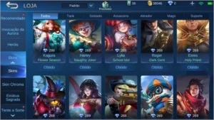 conta mobile legends, 35 heróis e 56 skins - rank mestre II
