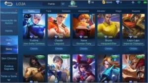 conta mobile legends, 35 heróis e 56 skins - rank mestre II