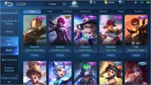 conta mobile legends, 35 heróis e 56 skins - rank mestre II