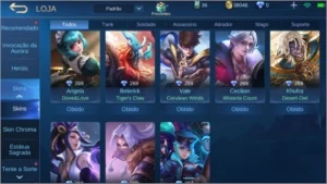 conta mobile legends, 35 heróis e 56 skins - rank mestre II