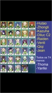 Ar56. Trio dos arcondes/ hutao, kazuha, diluc c2, qiqi - Genshin Impact