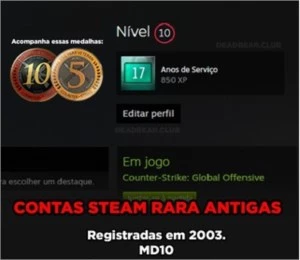 Steam 17 Anos CSGO C/ Medalhas de 5e10 Anos
