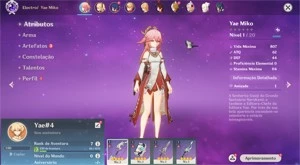 Contas Genshin Impact AR 5 e 7 com Yae Miko
