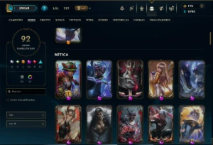 Ouro 1 com 110 Champs e 92 Skins +10 Miticas - League of Legends LOL