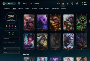 Conta ouro 4 com 150 Champs e 290 Skins + 10 Prestigios - League of Legends LOL