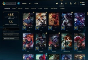 Conta ouro 4 com 150 Champs e 290 Skins + 10 Prestigios - League of Legends LOL