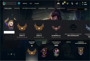 Conta ouro 4 com 150 Champs e 290 Skins + 10 Prestigios - League of Legends LOL