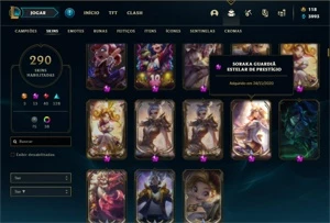 Conta ouro 4 com 150 Champs e 290 Skins + 10 Prestigios - League of Legends LOL