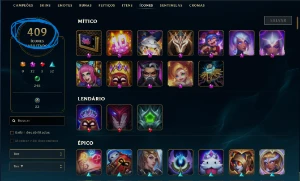 Conta de lol sem Elo 624 Skins 409 icones - League of Legends