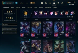 Esmeralda 2 com TODOS os champs e 349 Skins ( Nivel 587 ) - League of Legends LOL