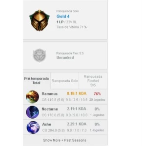 CONTA LOL - G4 ( 70% WR / EMAIL N VERIF / 40K DE E.A) - League of Legends