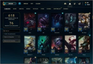 Conta platina 2 com TODOS os champs e 90 skins MAIN TOP / JG - League of Legends LOL