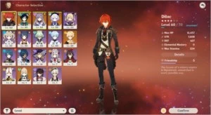 CONTA TOP - DILUC+KEQING+VENTI+QIQI+ARMA 5*+Rugido (AR 36) - Genshin Impact