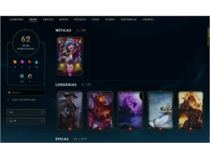 Conta Ouro 1 - 96 Personagens - 65 Skins - League of Legends LOL