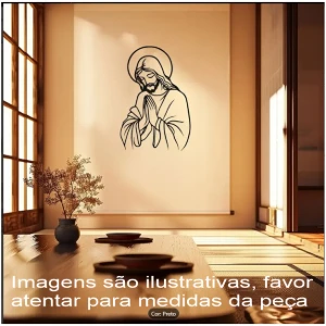 Quadro Vazado Jesus Orando em MDF Preto 40 x 27 cm - Artesanato e Personalizados