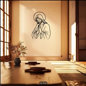 Quadro Vazado Jesus Orando em MDF Preto 40 x 27 cm - Artesanato e Personalizados