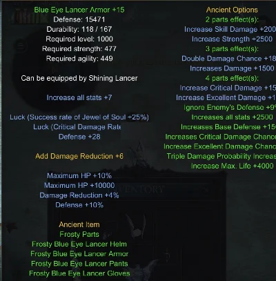 MEGAMU Glorious Lancer Account+ Top PvP Gear - MU Online