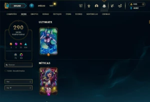 Esmeralda 1 com TODOS os champs e 290 Skins + 5 Vitoriosas - League of Legends LOL