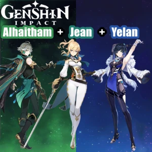 Conta Genshin Impact AR 7 com Alhaitham, Yelan e Jean